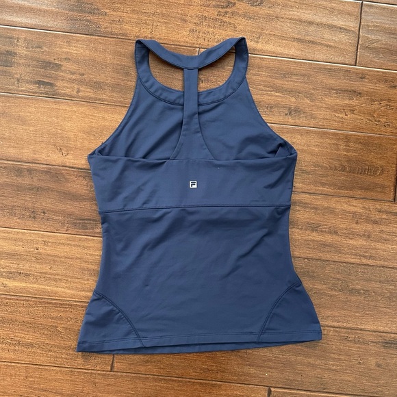 FILA Navy High Neck Athletic Tank Top Built-in Bra Tennis Yoga Small - Picture 4 of 9